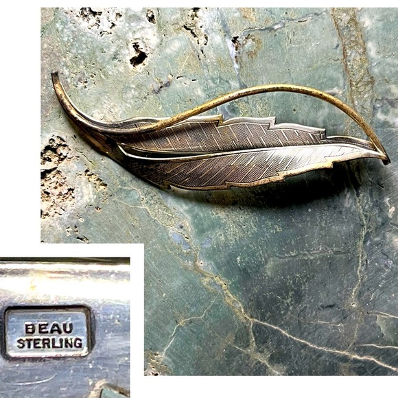 Beau Sterling Silver Leaf Vintage 50’s Brooch - Picture 1 of 5